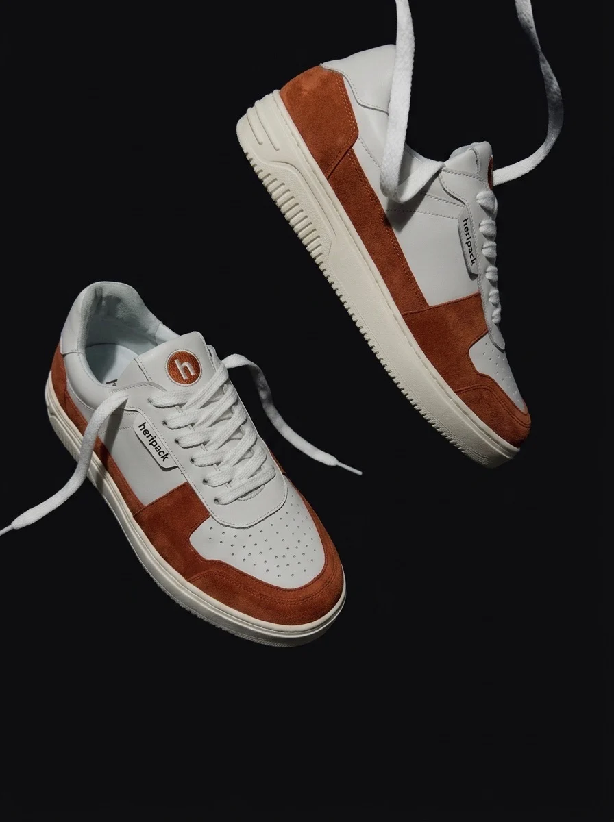 Heripack Firmensneaker in Weiß und Orange – Vollleder aus europäischer Fertigung